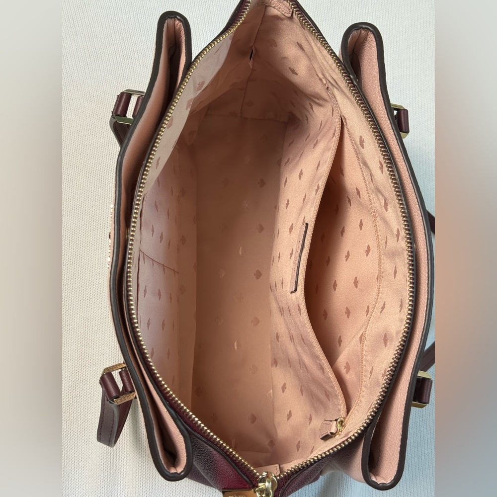 Kate Spade Monet Large Compartment Tote – Leather Pink Burgundy Shoulder Bag - Picture 10 of 17